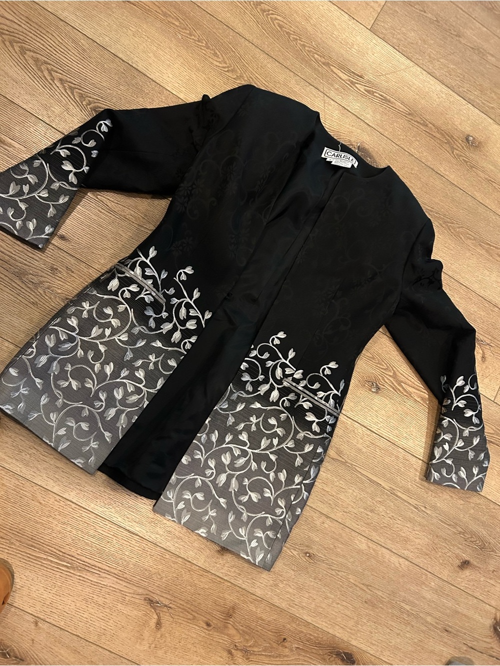 Carole Little Black Jacket with Silver Floral Ombre Accents
